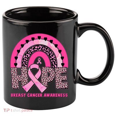 Breast Cancer Awareness Pink Leopard Print Rainbow 11oz C Handle Ceramic Mug