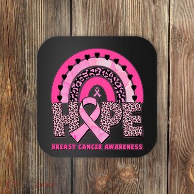 Breast Cancer Awareness Pink Leopard Print Rainbow Coaster
