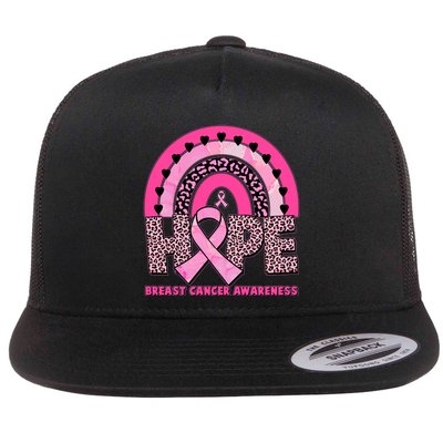 Breast Cancer Awareness Pink Leopard Print Rainbow Flat Bill Trucker Hat