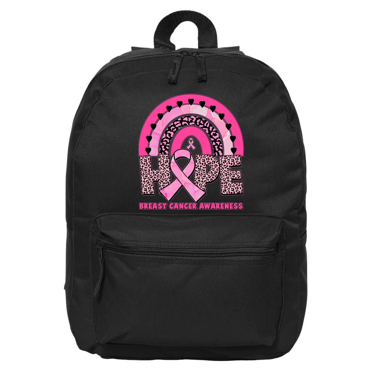 Breast Cancer Awareness Pink Leopard Print Rainbow 16 in Basic Backpack