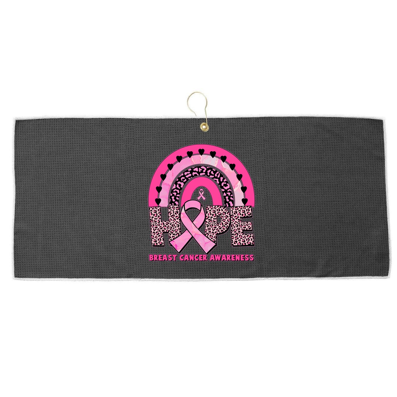 Breast Cancer Awareness Pink Leopard Print Rainbow Large Microfiber Waffle Golf Towel