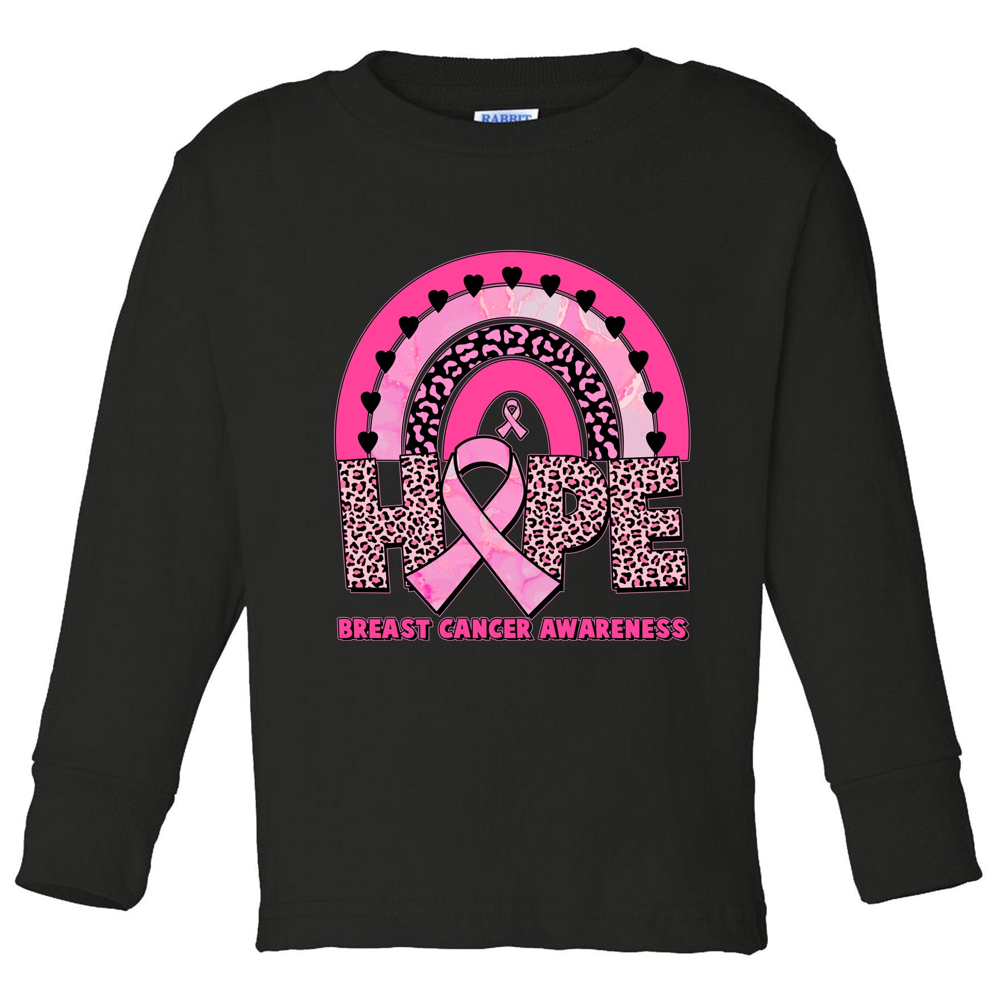 Breast Cancer Awareness Pink Leopard Print Rainbow Toddler Long Sleeve Shirt