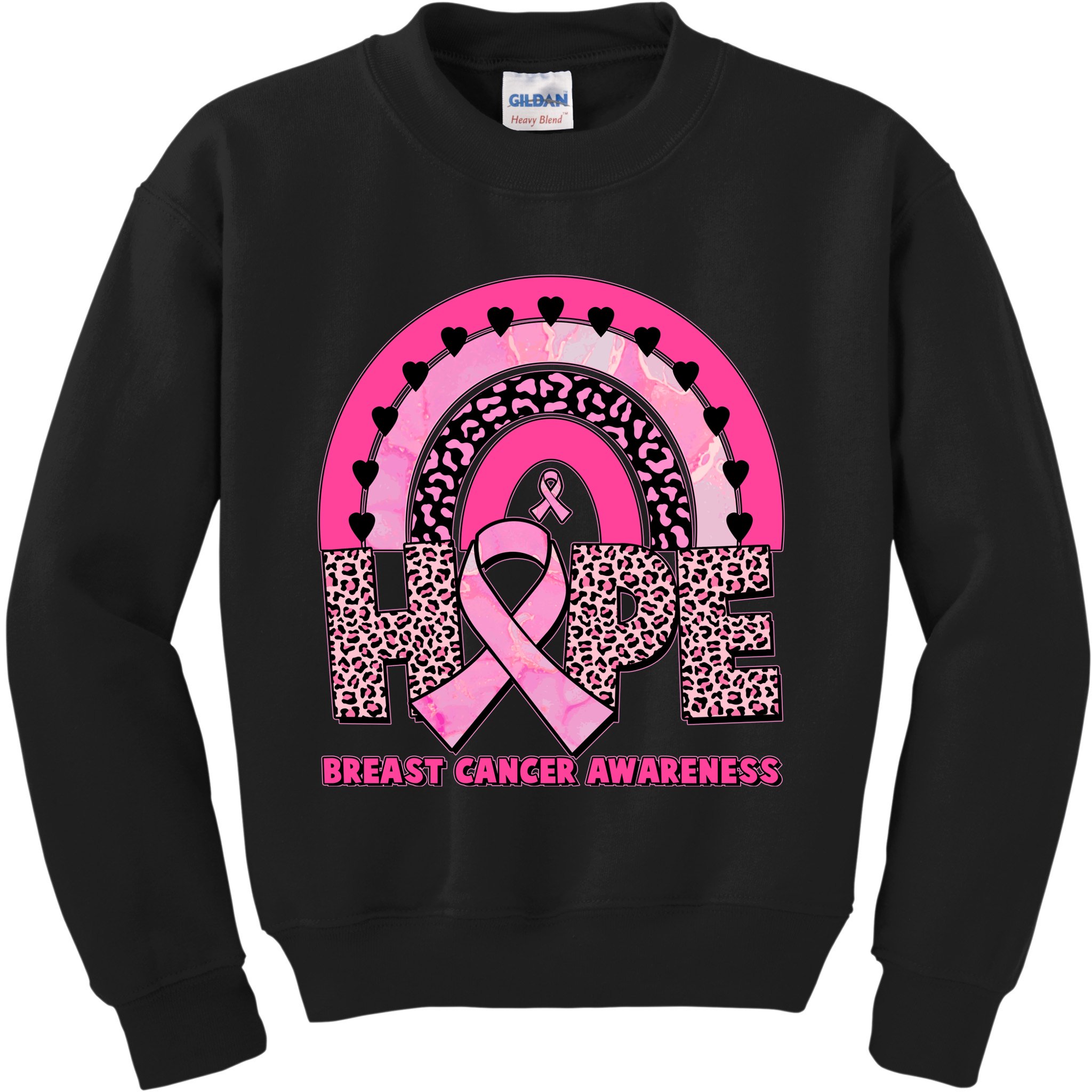Breast Cancer Awareness Pink Leopard Print Rainbow Kids Sweatshirt