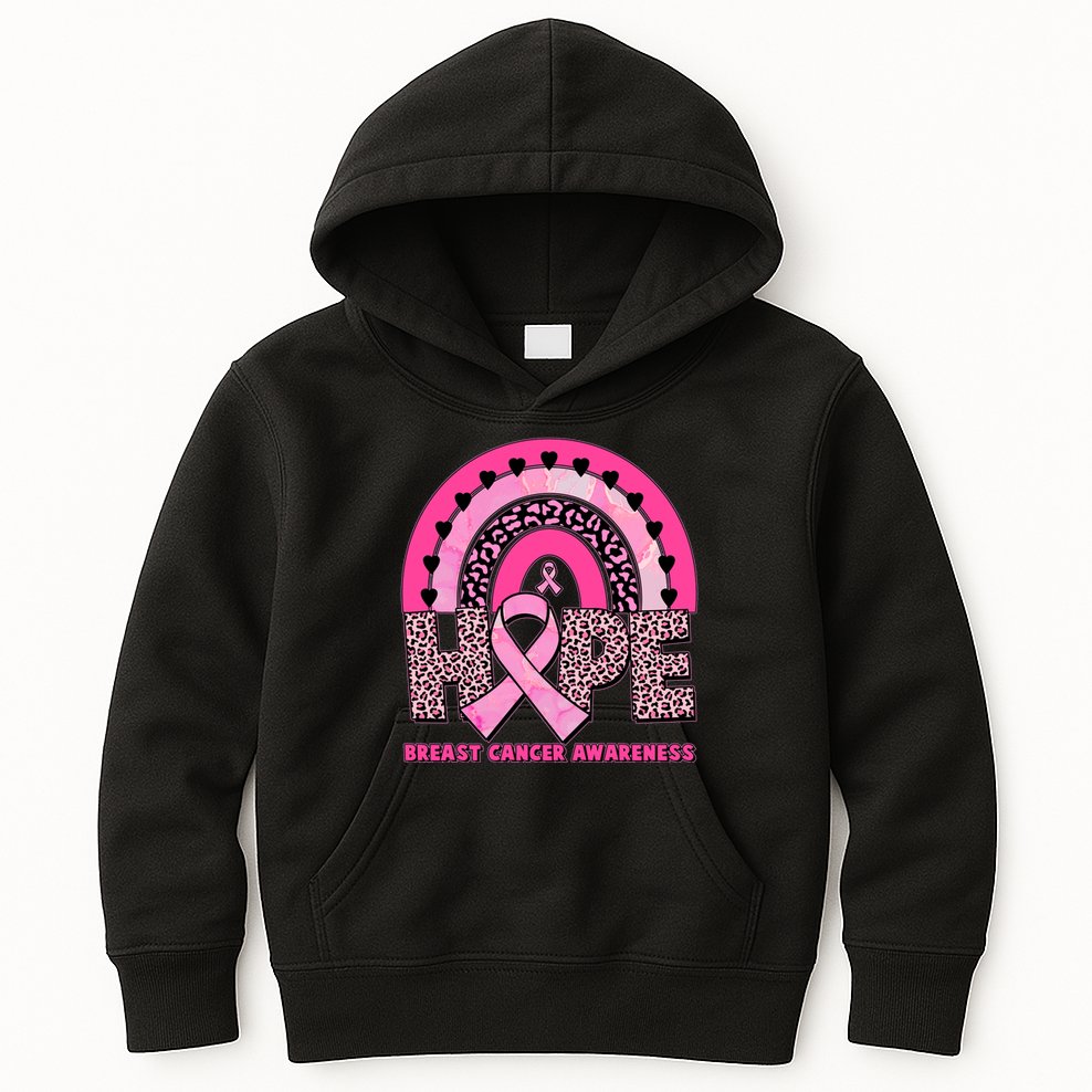 Breast Cancer Awareness Pink Leopard Print Rainbow Kids Hoodie