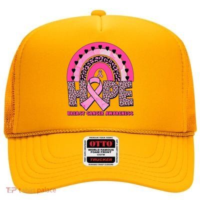 Breast Cancer Awareness Pink Leopard Print Rainbow High Crown Mesh Back Trucker Hat