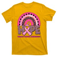 Breast Cancer Awareness Pink Leopard Print Rainbow T-Shirt