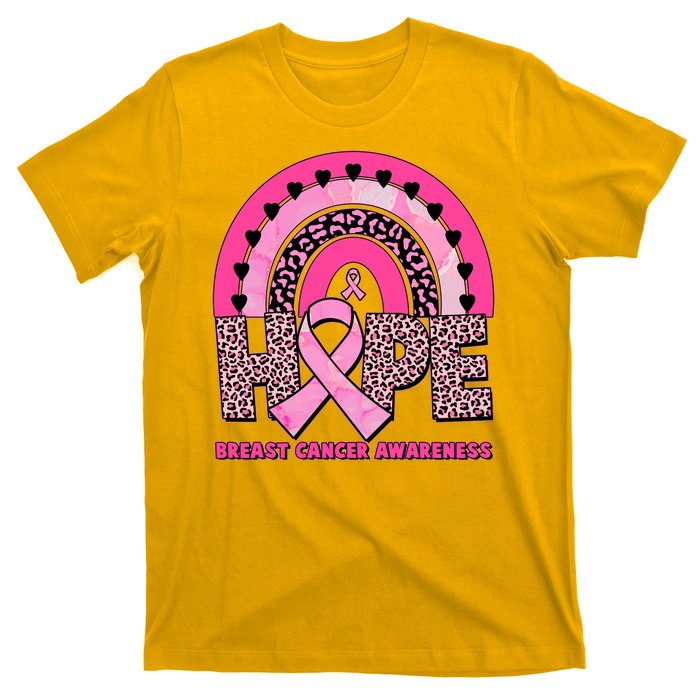 Breast Cancer Awareness Pink Leopard Print Rainbow T-Shirt