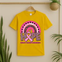 Breast Cancer Awareness Pink Leopard Print Rainbow T-Shirt