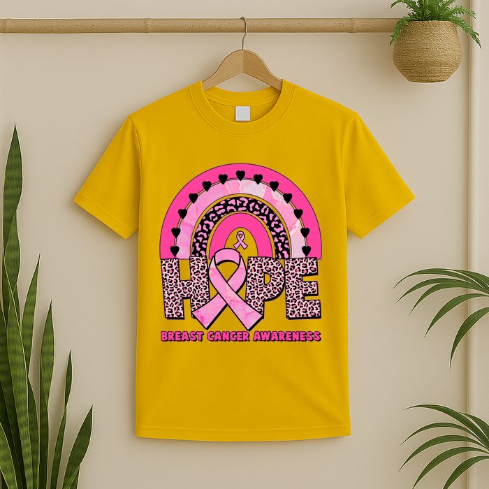 Breast Cancer Awareness Pink Leopard Print Rainbow T-Shirt
