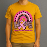 Breast Cancer Awareness Pink Leopard Print Rainbow T-Shirt