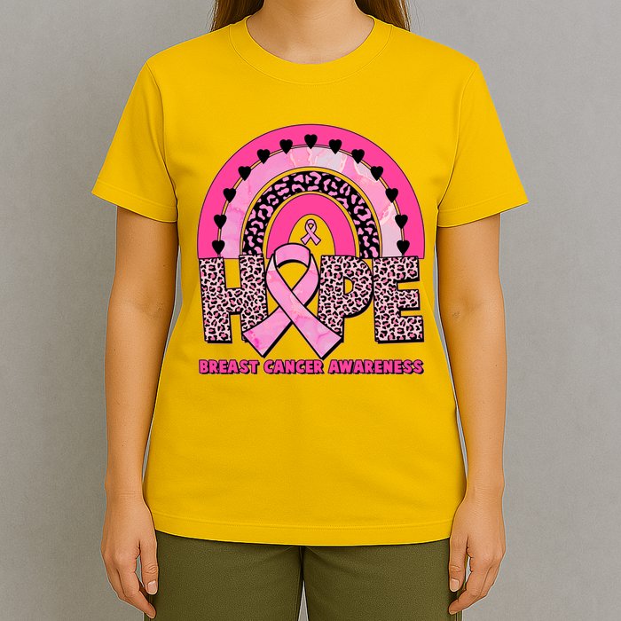 Breast Cancer Awareness Pink Leopard Print Rainbow T-Shirt