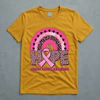 Breast Cancer Awareness Pink Leopard Print Rainbow T-Shirt
