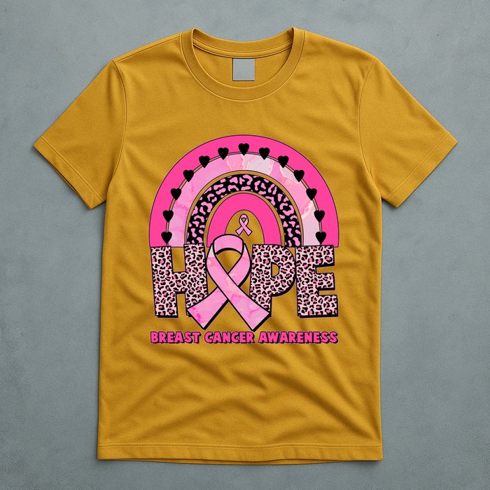 Breast Cancer Awareness Pink Leopard Print Rainbow T-Shirt