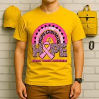 Breast Cancer Awareness Pink Leopard Print Rainbow T-Shirt