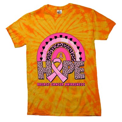 Breast Cancer Awareness Pink Leopard Print Rainbow Tie-Dye T-Shirt