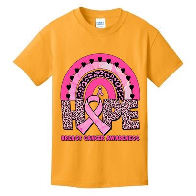 Breast Cancer Awareness Pink Leopard Print Rainbow Kids T-Shirt