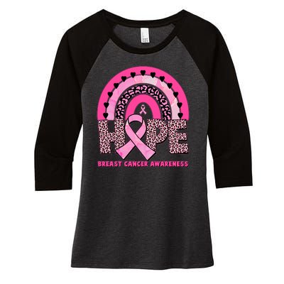 Breast Cancer Awareness Pink Leopard Print Rainbow Women's Tri-Blend 3/4-Sleeve Raglan Shirt