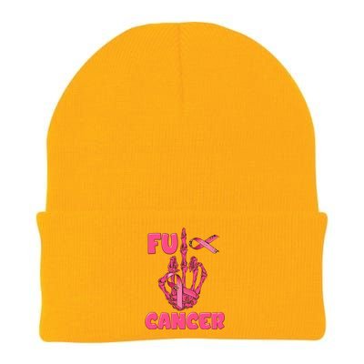 Breast Cancer Awareness Fu Cancer Skeleton Middle Finger Pink Ribbon Knit Cap Winter Beanie