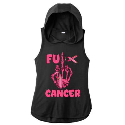 Breast Cancer Awareness Fu Cancer Skeleton Middle Finger Pink Ribbon Ladies PosiCharge Tri-Blend Wicking Draft Hoodie Tank