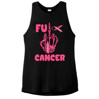 Breast Cancer Awareness Fu Cancer Skeleton Middle Finger Pink Ribbon Ladies PosiCharge Tri-Blend Wicking Tank