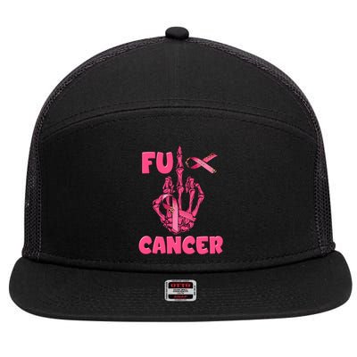 Breast Cancer Awareness Fu Cancer Skeleton Middle Finger Pink Ribbon 7 Panel Mesh Trucker Snapback Hat