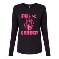 Breast Cancer Awareness Fu Cancer Skeleton Middle Finger Pink Ribbon Womens Cotton Relaxed Long Sleeve T-Shirt