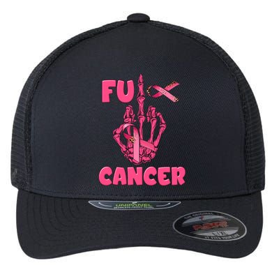 Breast Cancer Awareness Fu Cancer Skeleton Middle Finger Pink Ribbon Flexfit Unipanel Trucker Cap