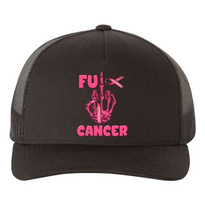 Breast Cancer Awareness Fu Cancer Skeleton Middle Finger Pink Ribbon Yupoong Adult 5-Panel Trucker Hat