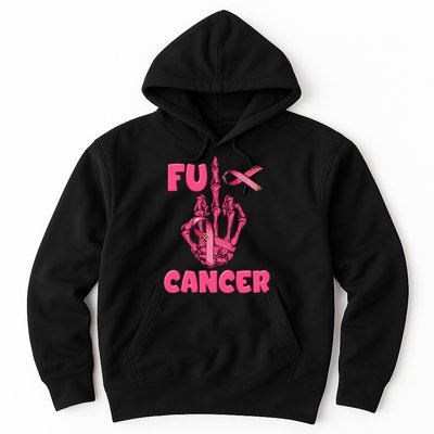 Breast Cancer Awareness Fu Cancer Skeleton Middle Finger Pink Ribbon Hoodie