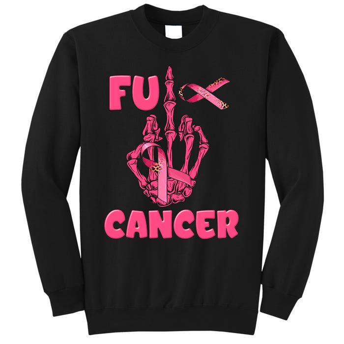 Breast Cancer Awareness Fu Cancer Skeleton Middle Finger Pink Ribbon Sweatshirt