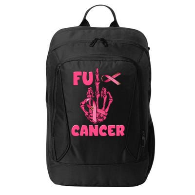 Breast Cancer Awareness Fu Cancer Skeleton Middle Finger Pink Ribbon City Backpack