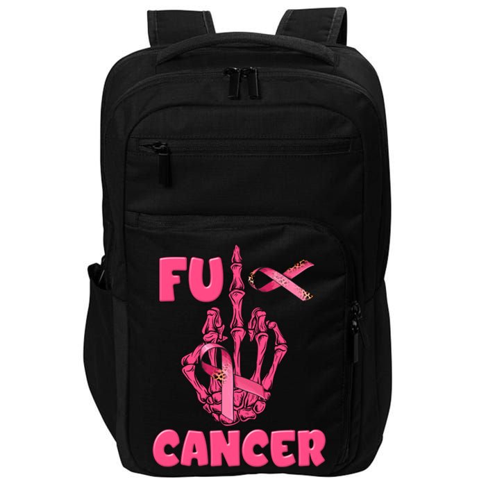 Breast Cancer Awareness Fu Cancer Skeleton Middle Finger Pink Ribbon Impact Tech Backpack