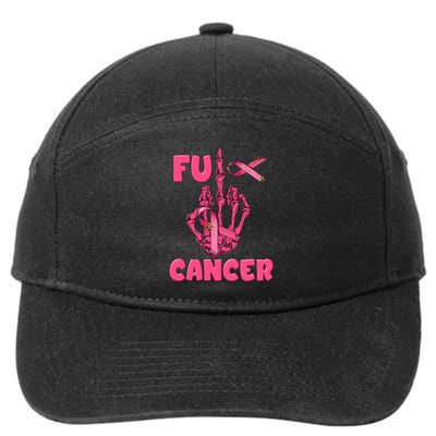 Breast Cancer Awareness Fu Cancer Skeleton Middle Finger Pink Ribbon 7-Panel Snapback Hat