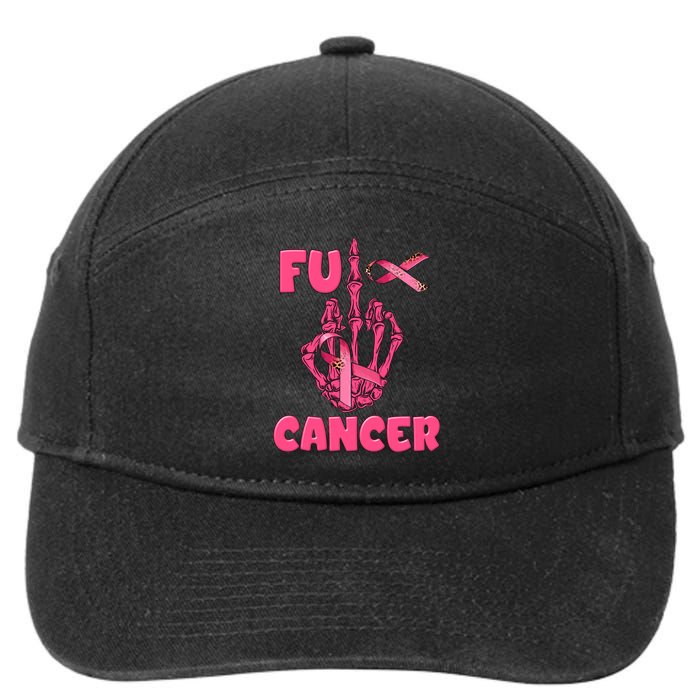 Breast Cancer Awareness Fu Cancer Skeleton Middle Finger Pink Ribbon 7-Panel Snapback Hat