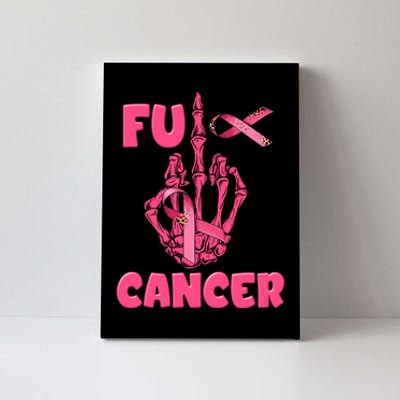 Breast Cancer Awareness Fu Cancer Skeleton Middle Finger Pink Ribbon Canvas