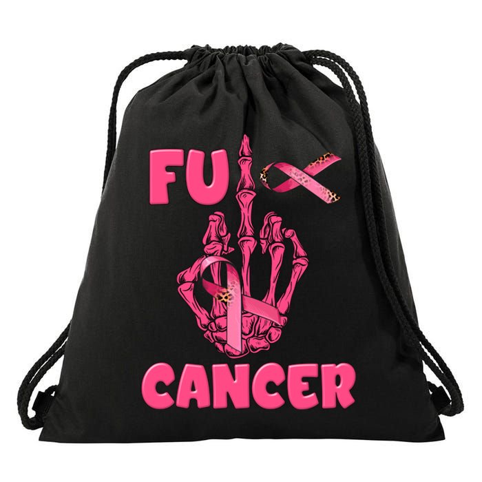 Breast Cancer Awareness Fu Cancer Skeleton Middle Finger Pink Ribbon Drawstring Bag