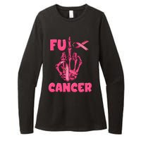 Breast Cancer Awareness Fu Cancer Skeleton Middle Finger Pink Ribbon Womens CVC Long Sleeve Shirt