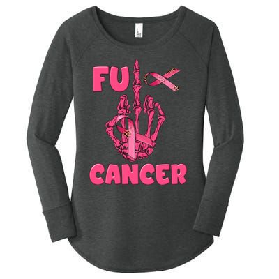 Breast Cancer Awareness Fu Cancer Skeleton Middle Finger Pink Ribbon Women's Perfect Tri Tunic Long Sleeve Shirt