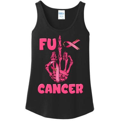 Breast Cancer Awareness Fu Cancer Skeleton Middle Finger Pink Ribbon Ladies Essential Tank