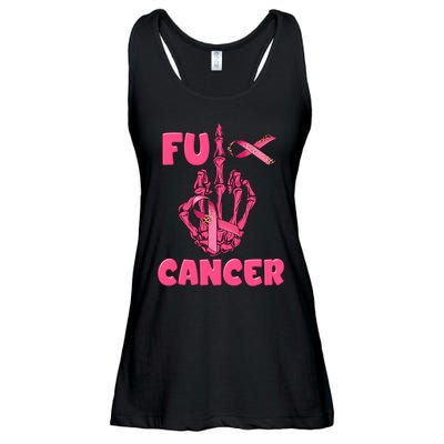 Breast Cancer Awareness Fu Cancer Skeleton Middle Finger Pink Ribbon Ladies Essential Flowy Tank