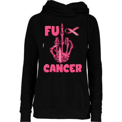 Breast Cancer Awareness Fu Cancer Skeleton Middle Finger Pink Ribbon Womens Funnel Neck Pullover Hood