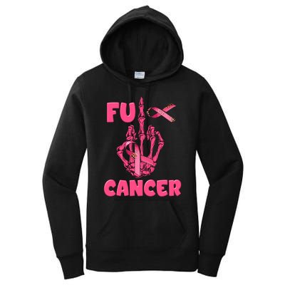 Breast Cancer Awareness Fu Cancer Skeleton Middle Finger Pink Ribbon Women's Pullover Hoodie