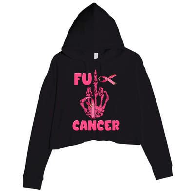 Breast Cancer Awareness Fu Cancer Skeleton Middle Finger Pink Ribbon Crop Fleece Hoodie