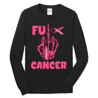 Breast Cancer Awareness Fu Cancer Skeleton Middle Finger Pink Ribbon Tall Long Sleeve T-Shirt