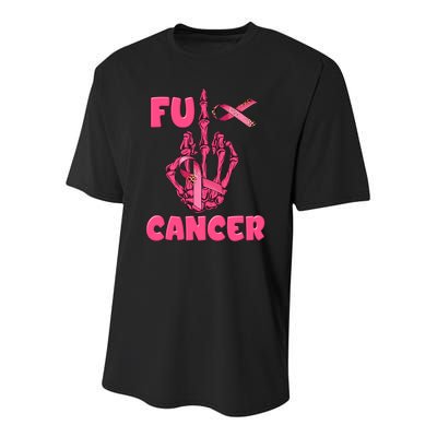 Breast Cancer Awareness Fu Cancer Skeleton Middle Finger Pink Ribbon Youth Performance Sprint T-Shirt