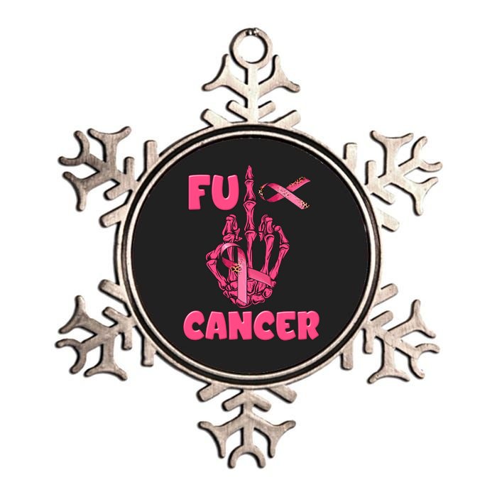 Breast Cancer Awareness Fu Cancer Skeleton Middle Finger Pink Ribbon Metallic Star Ornament