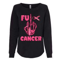 Breast Cancer Awareness Fu Cancer Skeleton Middle Finger Pink Ribbon Womens California Wash Sweatshirt