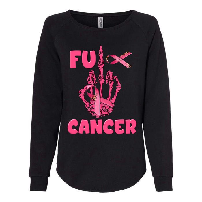 Breast Cancer Awareness Fu Cancer Skeleton Middle Finger Pink Ribbon Womens California Wash Sweatshirt