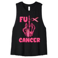 Breast Cancer Awareness Fu Cancer Skeleton Middle Finger Pink Ribbon Women's Racerback Cropped Tank