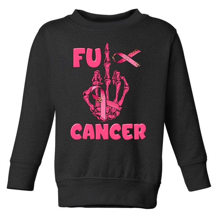 Breast Cancer Awareness Fu Cancer Skeleton Middle Finger Pink Ribbon Toddler Sweatshirt